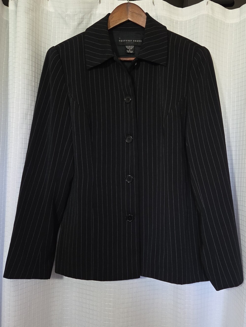 Geoffrey Beene Sport Black Pinstripe Blazer Jacket Women's Size 8 Career